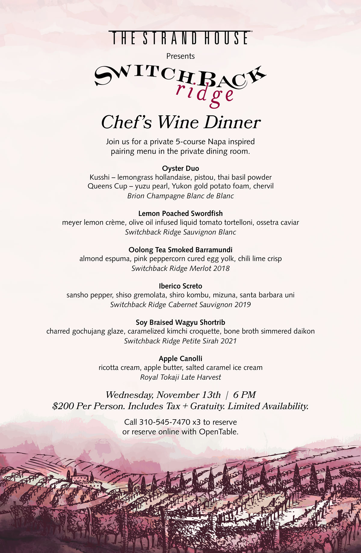 switchback wine dinner promotional poster